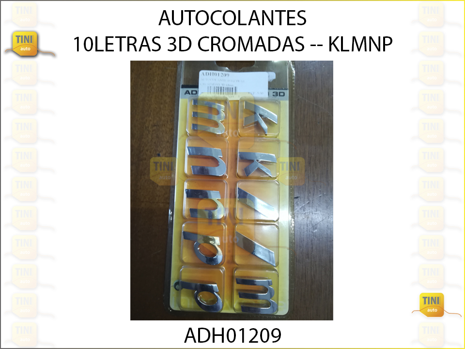 AUTOCOLANTE 10 LETRAS CROMADAS 3D klmn