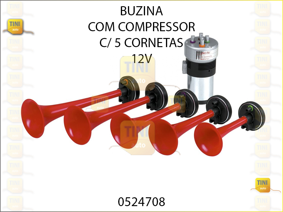 BUZINA C/COMPRESSOR C/5 CORNETAS 12V