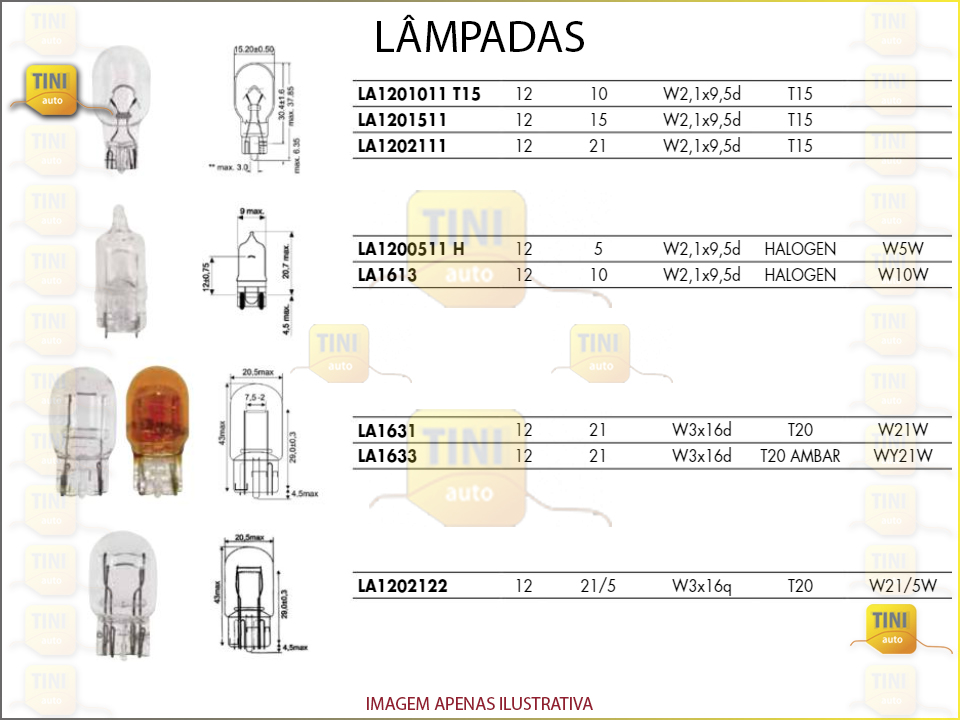 LAMPADA S/CASQUI.12V21W T20 AVULSO