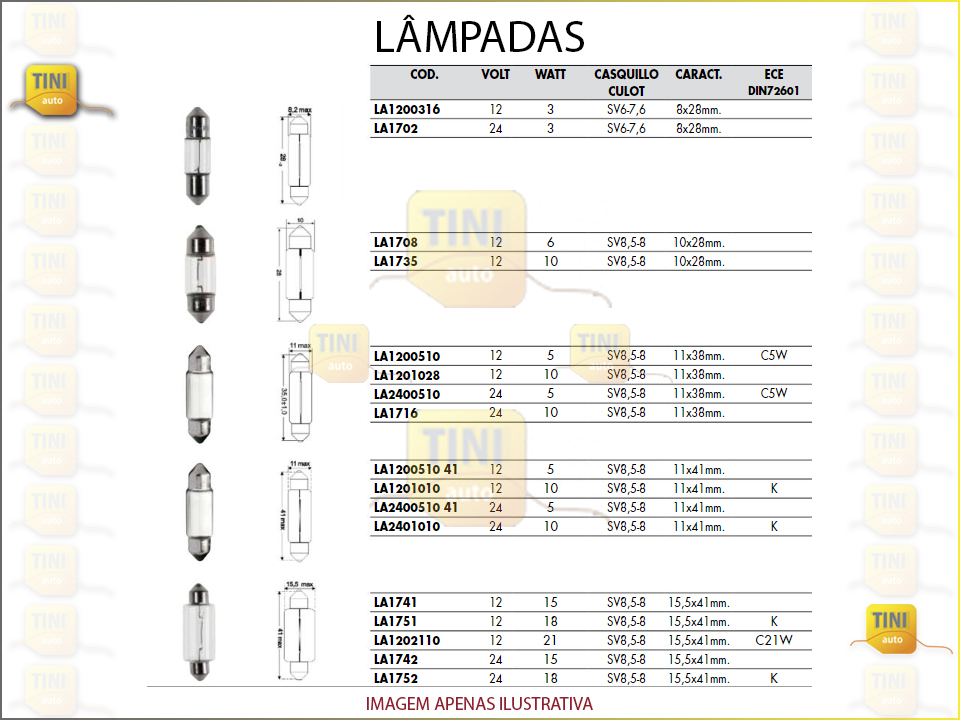 LAMPADA TUB.24V 5W  11X36 MM