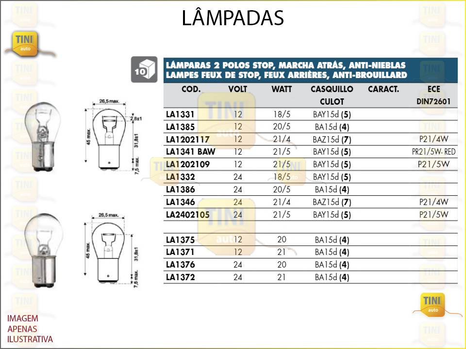 LAMPADA 2 POLOS 12V 21/5W (AVUL.)